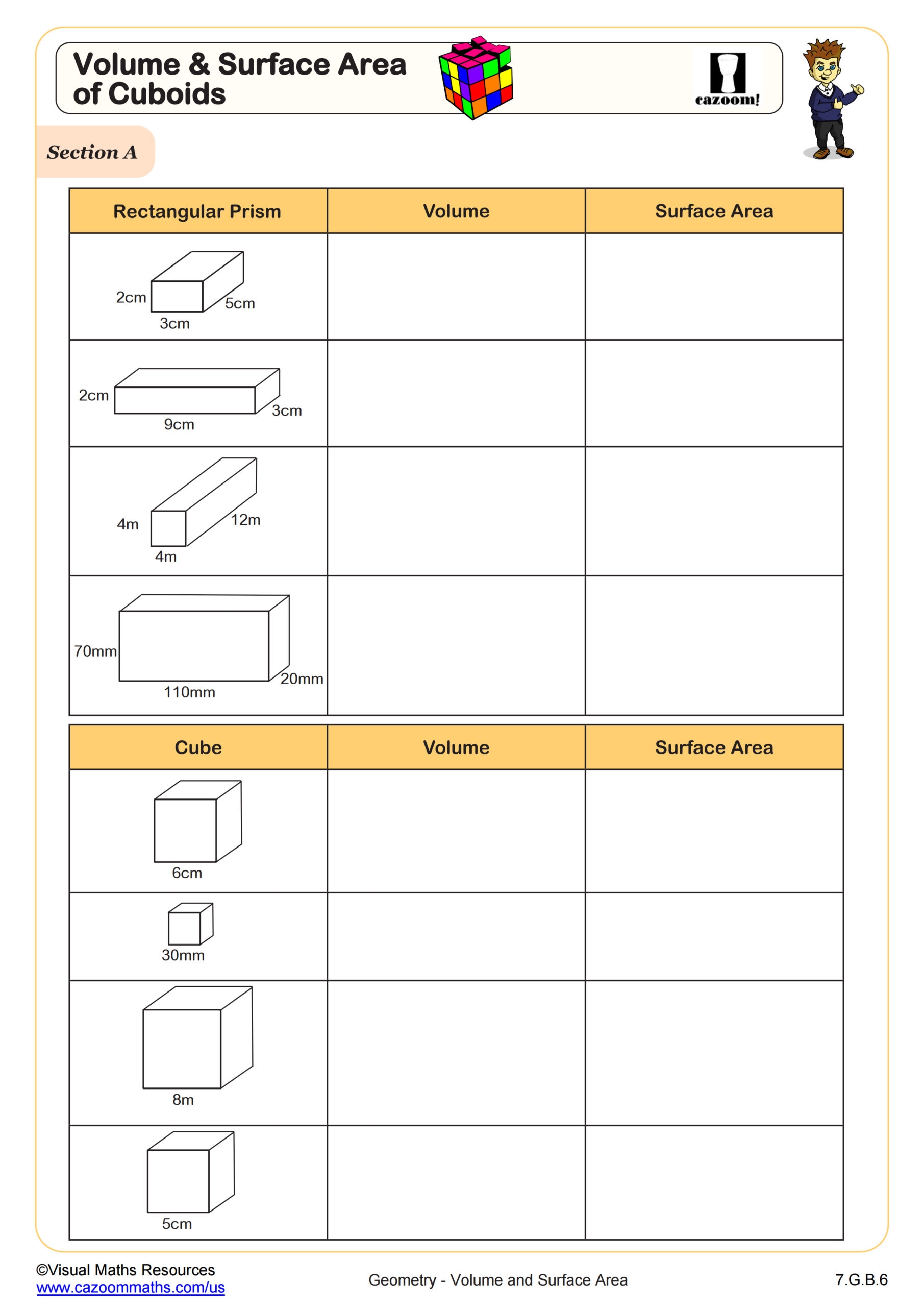 surface area of rectangular prism worksheet