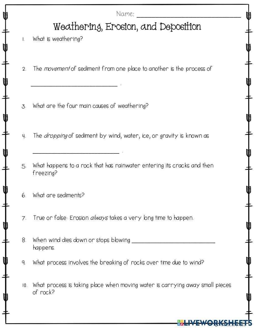 Weathering Erosion Deposition Worksheet Live Worksheets Worksheets 