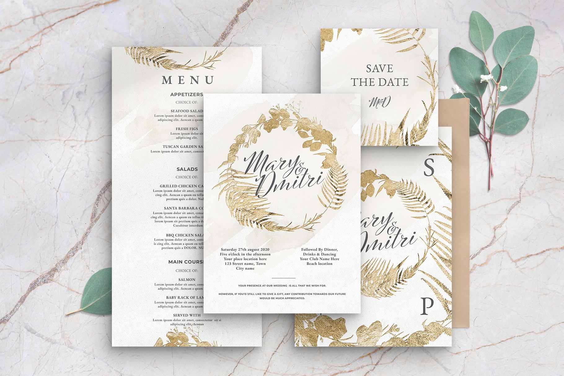 White Gold Wedding Invitation PSD BrandPacks