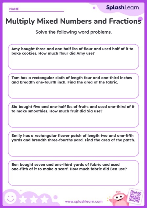 Word Problems On Multiplying Mixed Number And Fraction Printable 