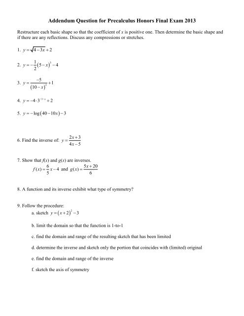 Worksheet 3 Precalculus Honors Worksheets Library