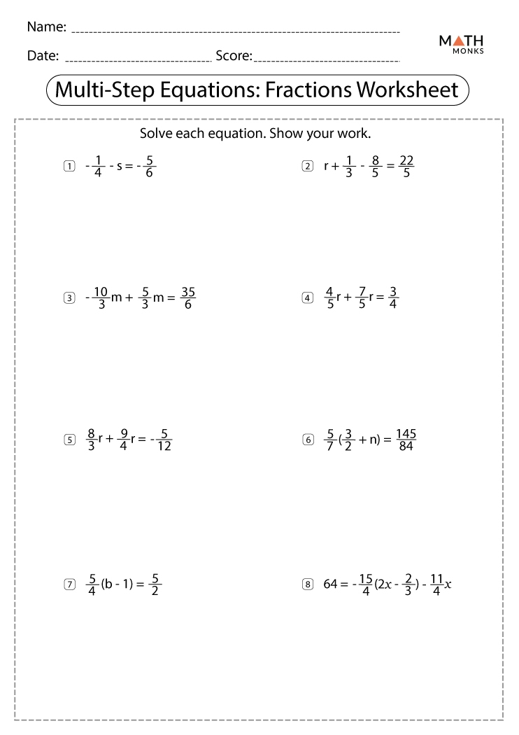 worksheet solving multi step equations