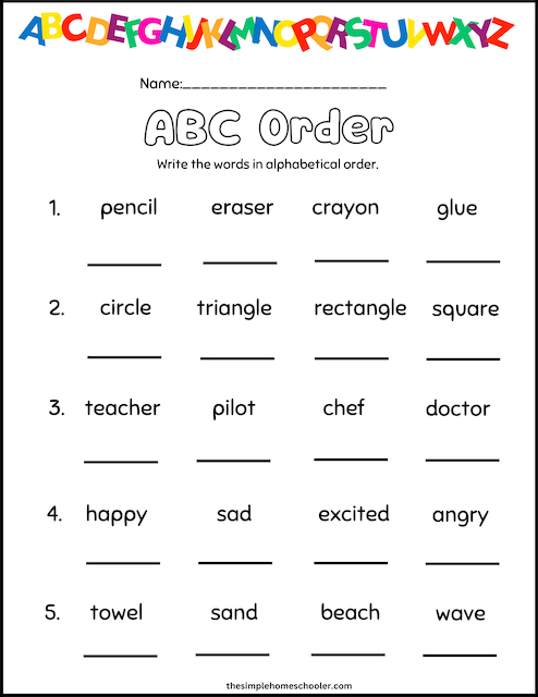 Write Words In Alphabetical Order K5 Learning Worksheets Library