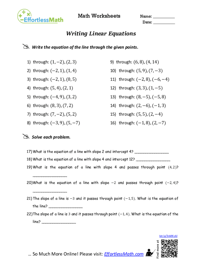 Writing Equations Of Linear Functions B Worksheet Fun And 