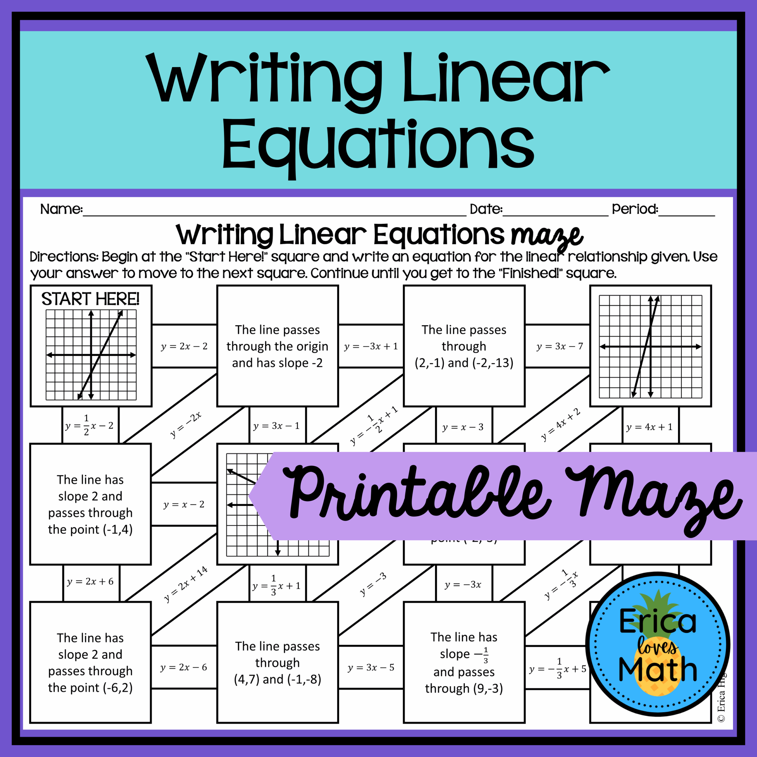 writing linear equations worksheet
