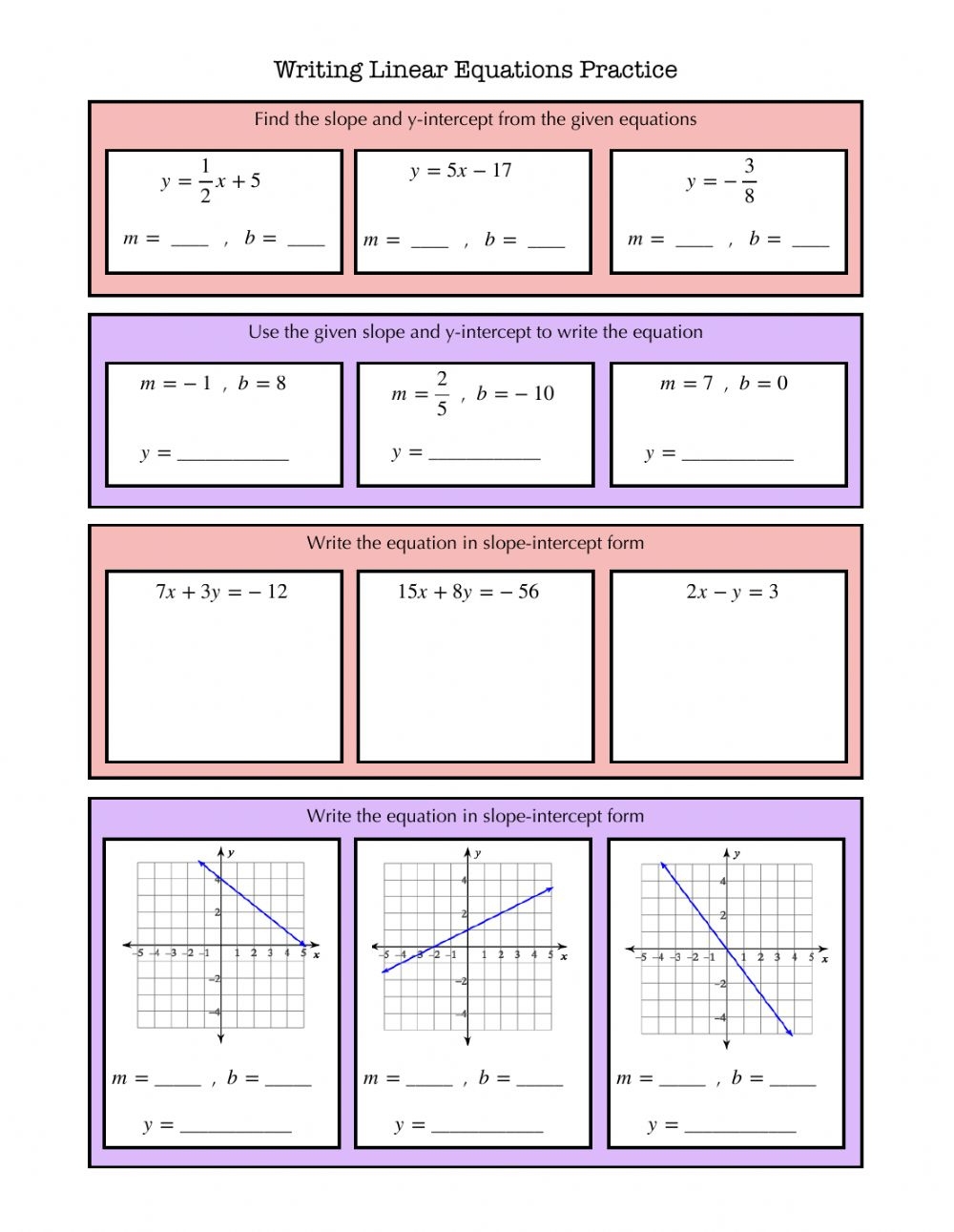 Writing Linear Equations Worksheet Writing Worksheets