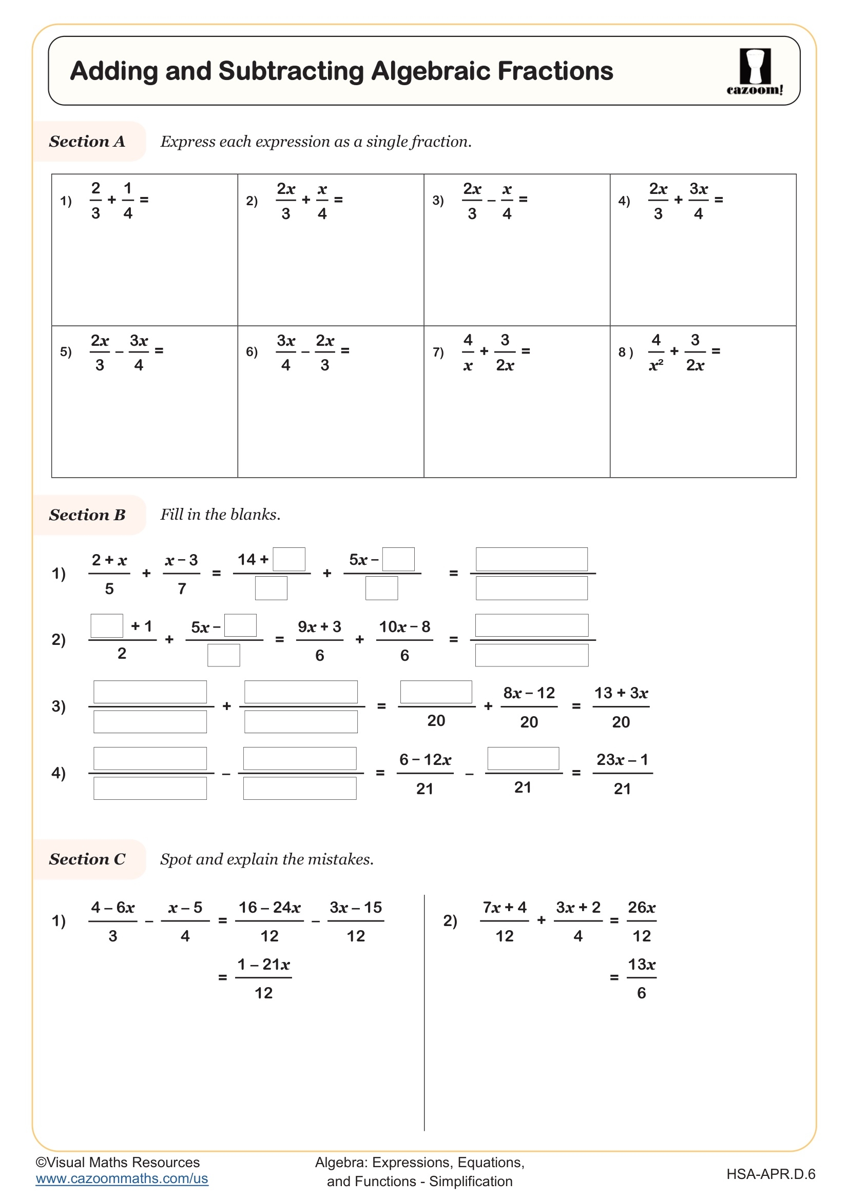 Adding And Subtracting Algebraic Fractions Worksheet Fun And Engaging Algebra And IM 3 Worksheet Adding And Subtracting Algebraic Fractions Worksheet Fun And Engaging Algebra And IM 3 Worksheet