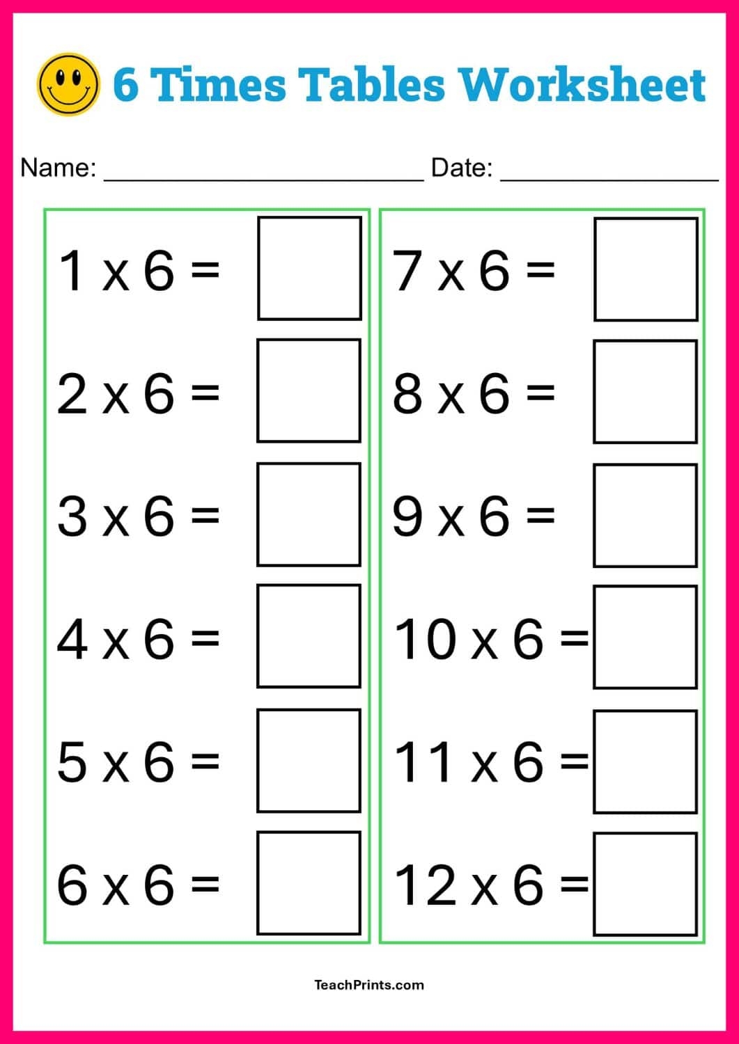 multiplication worksheets 6s