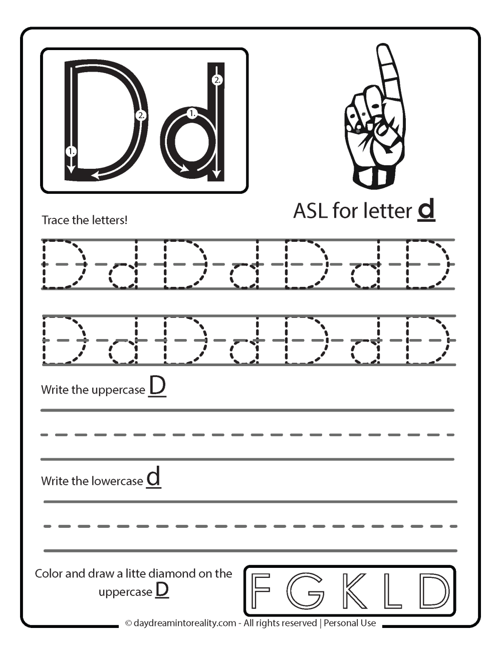 trace letter d worksheet
