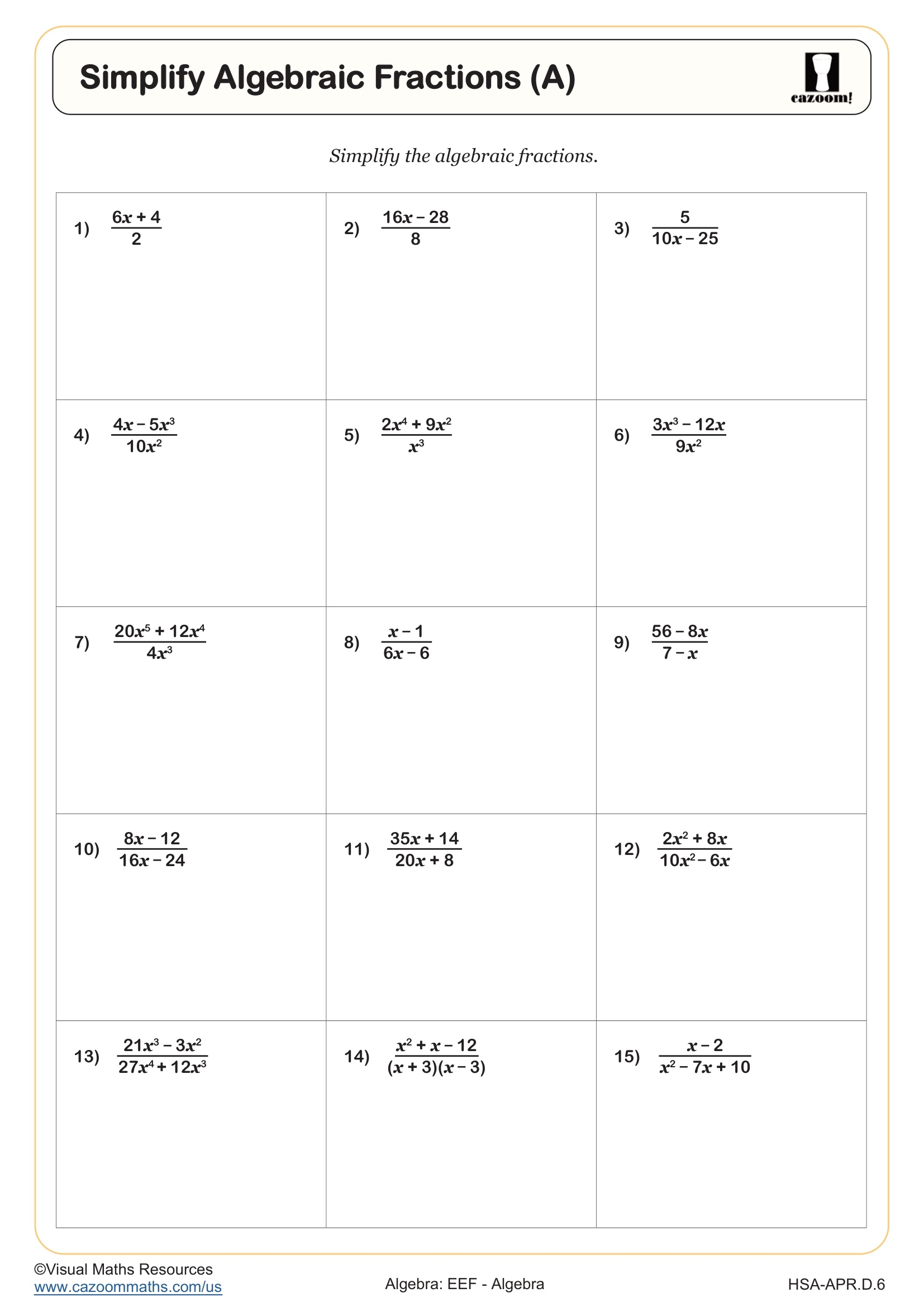 Simplify Algebraic Fractions A Worksheet Fun And Engaging Algebra I And Integrated Math I Worksheet Simplify Algebraic Fractions A Worksheet Fun And Engaging Algebra I And Integrated Math I Worksheet
