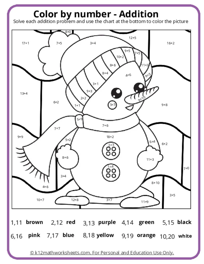 color by number math worksheet
